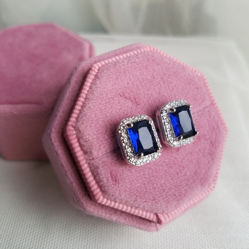 Swarovski Elements 925 Silver Emerald-Cut Blue Sa… - image 7